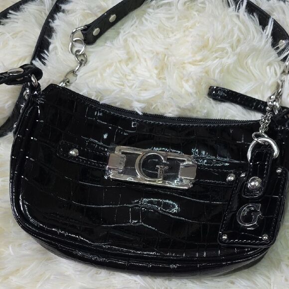 Guess Black Croc-Embossed Crossbody Bag - Picture 2 of 7